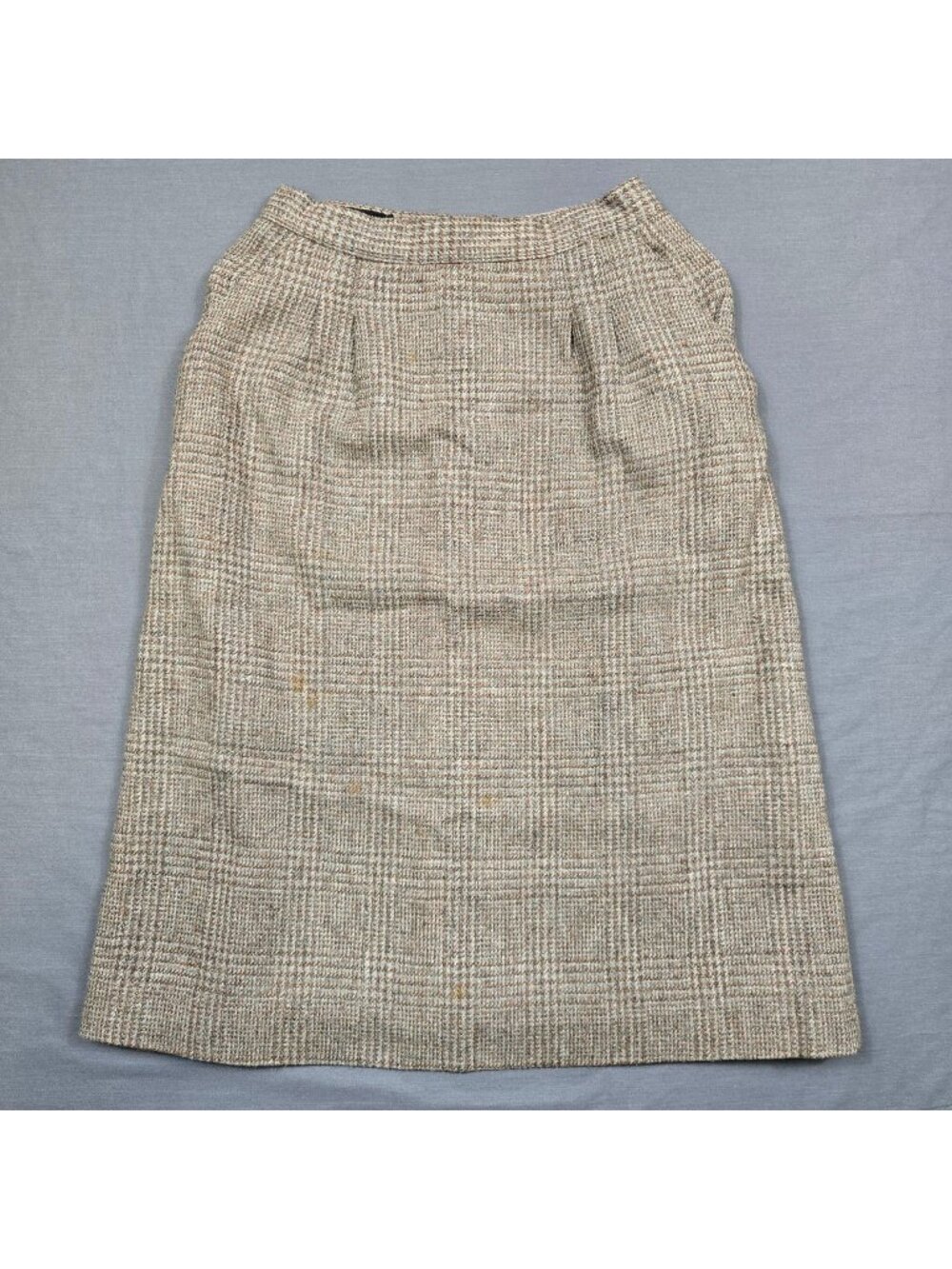 Vintage Womens Size 7/8 Plaid Wool Blend Short Skirt Brown Beige Checkered